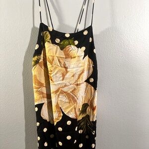 Farm Rio mini Dress - color Black with nude dots and big flower print,